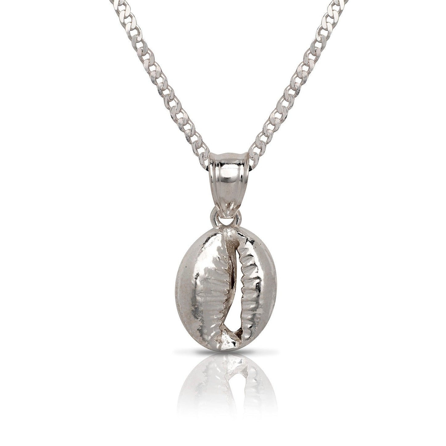 NEW! .925 Sterling Silver Cowrie Shell Pendant w. Cuban Chain Set - Betterjewelry
