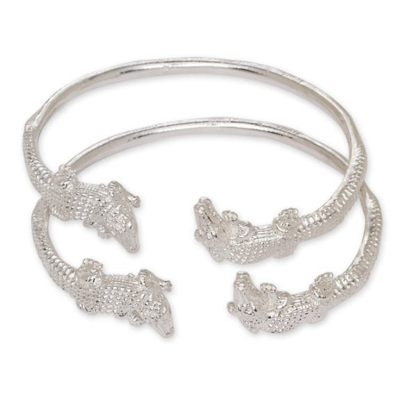 Alligator Ends .925 Sterling Silver West Indian Bangles (Pair 50.2g) - Betterjewelry