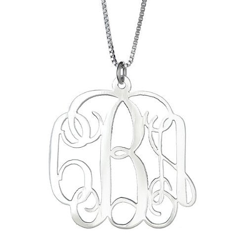 Personalized LARGE .925 Sterling Silver - Custom Fancy Letter Monogram Pendant Necklace (1.5") - Betterjewelry