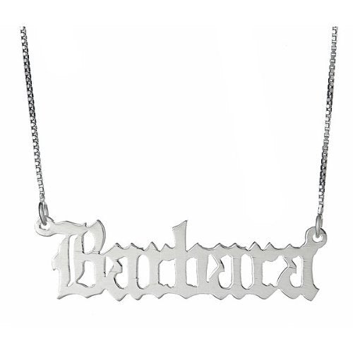 Gothic Script .925 Sterling Silver Name Plate Necklace - Betterjewelry