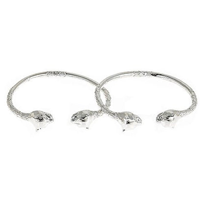 Large Panther Heads .925 Sterling Silver West Indian Bangles (Pair) - Betterjewelry