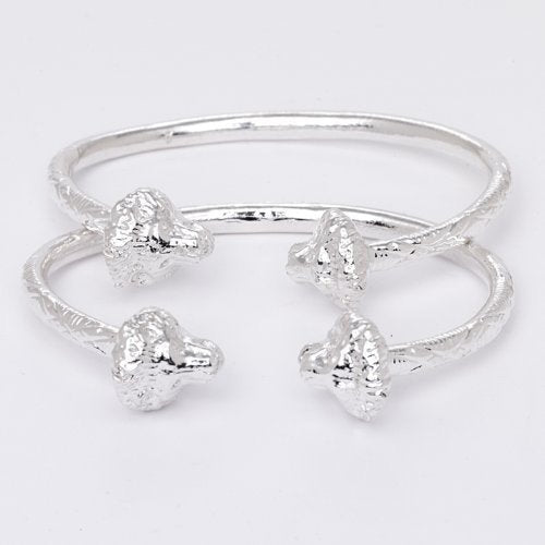 Better Jewelry Thick Lion Ends .925 Sterling Silver West Indian Bangles, 1 pair