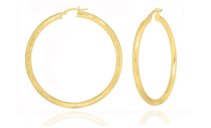 Better Jewelry Hoop Earrings Diamond Cut .925 Sterling Silver Gold Plated 4mm