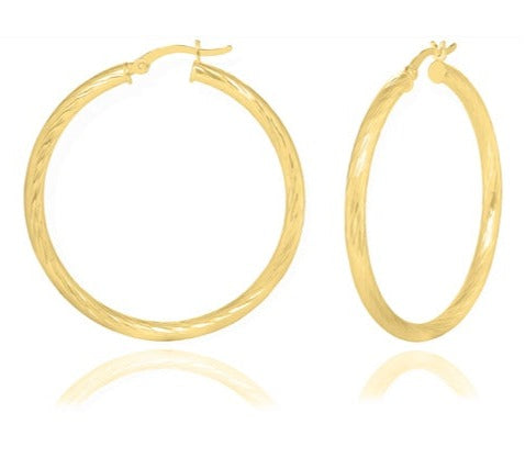 Better Jewelry Hoop Earrings Diamond Cut .925 Sterling Silver Gold Plated 4mm