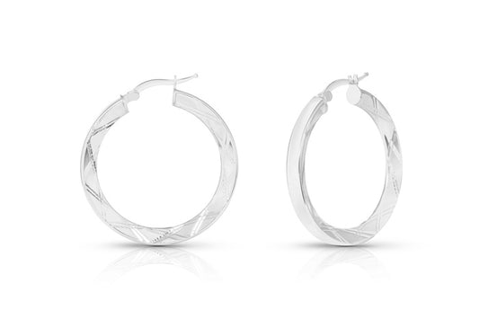 Better Jewelry Hoop Earrings Diamond Cut .925 Sterling Silver - One Size
