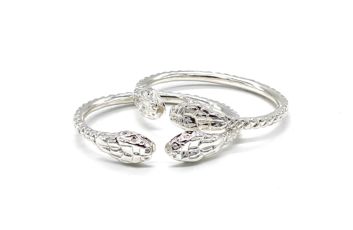 Better Jewelry Thick Snake Ends .925 Sterling Silver West Indian Bangles, 1 pair