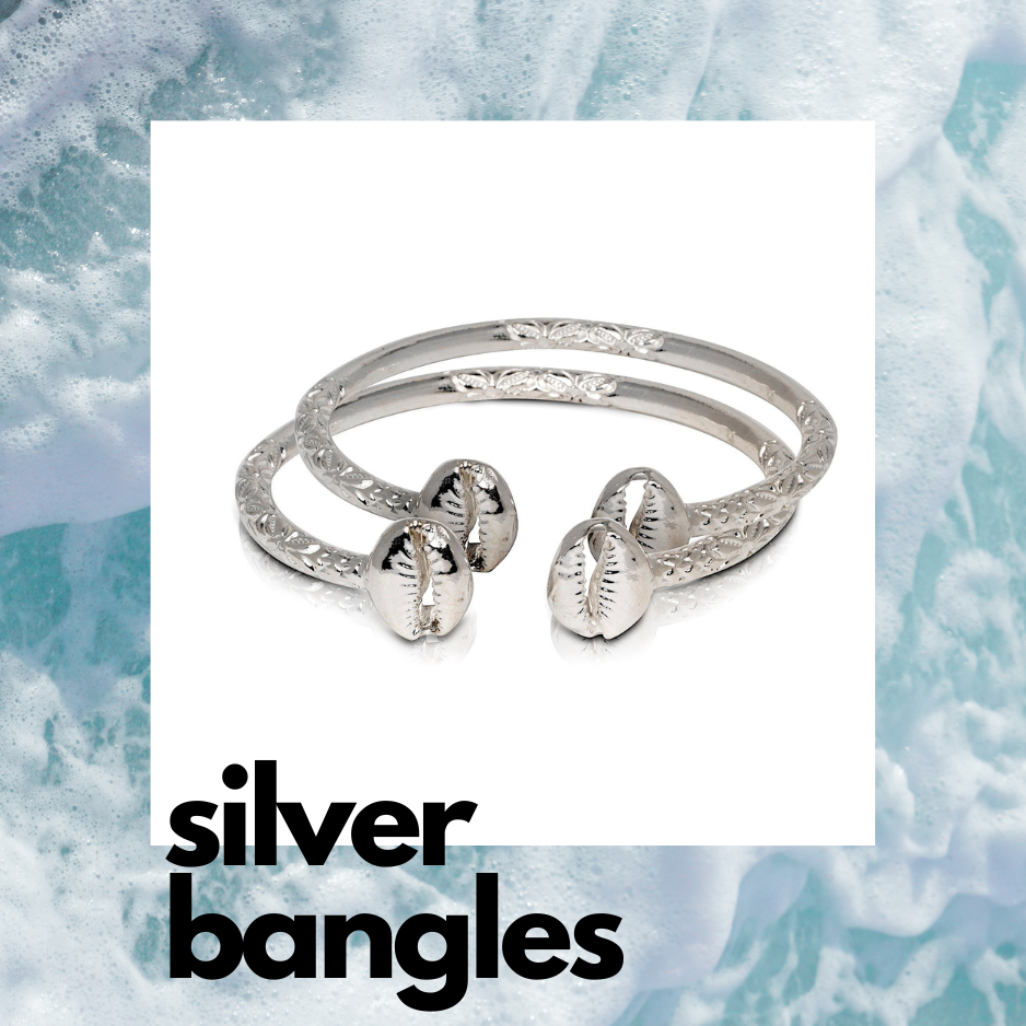 Cowrie Shell Silver Bangles
