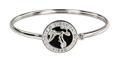 12 Zodiac Signs Bracelet Bangle – 925 Sterling Silver Black Onyx-Style Astrology