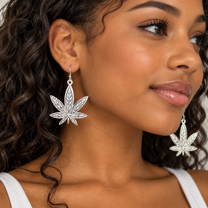 Cannabis Leaf Dangle Earrings – .925 Sterling Silver Marijuana Leaf Jewelry
