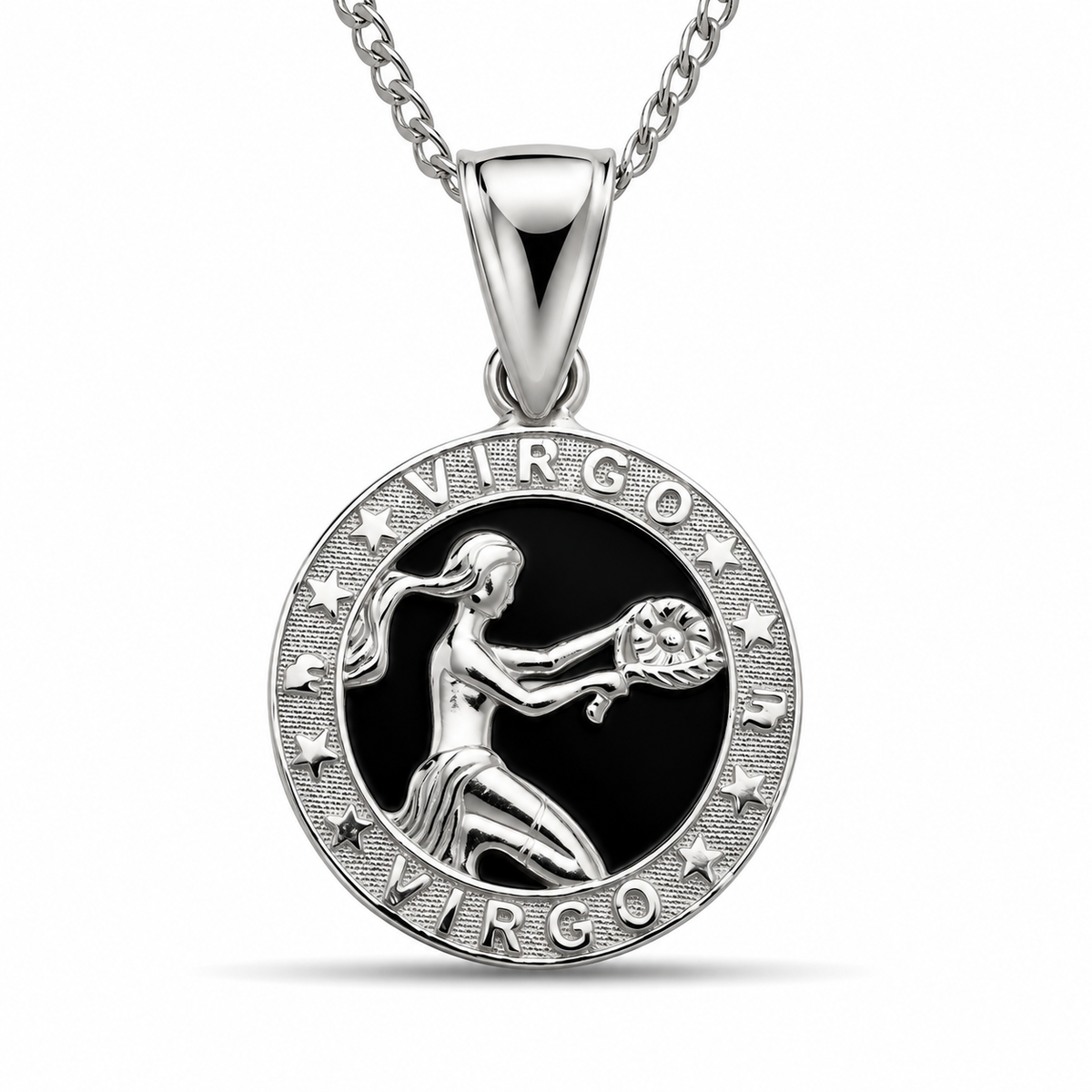12 Zodiac Signs Pendant – 925 Sterling Silver Black Onyx-Style Astrology Necklace Charm