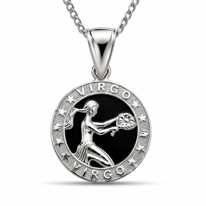 12 Zodiac Signs Pendant – 925 Sterling Silver Black Onyx-Style Astrology Necklace Charm