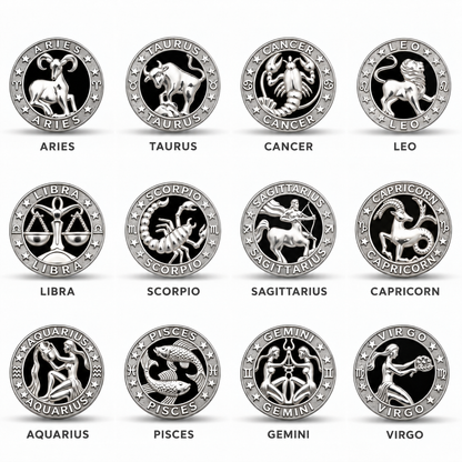 12 Zodiac Signs Bracelet Bangle – 925 Sterling Silver Black Onyx-Style Astrology