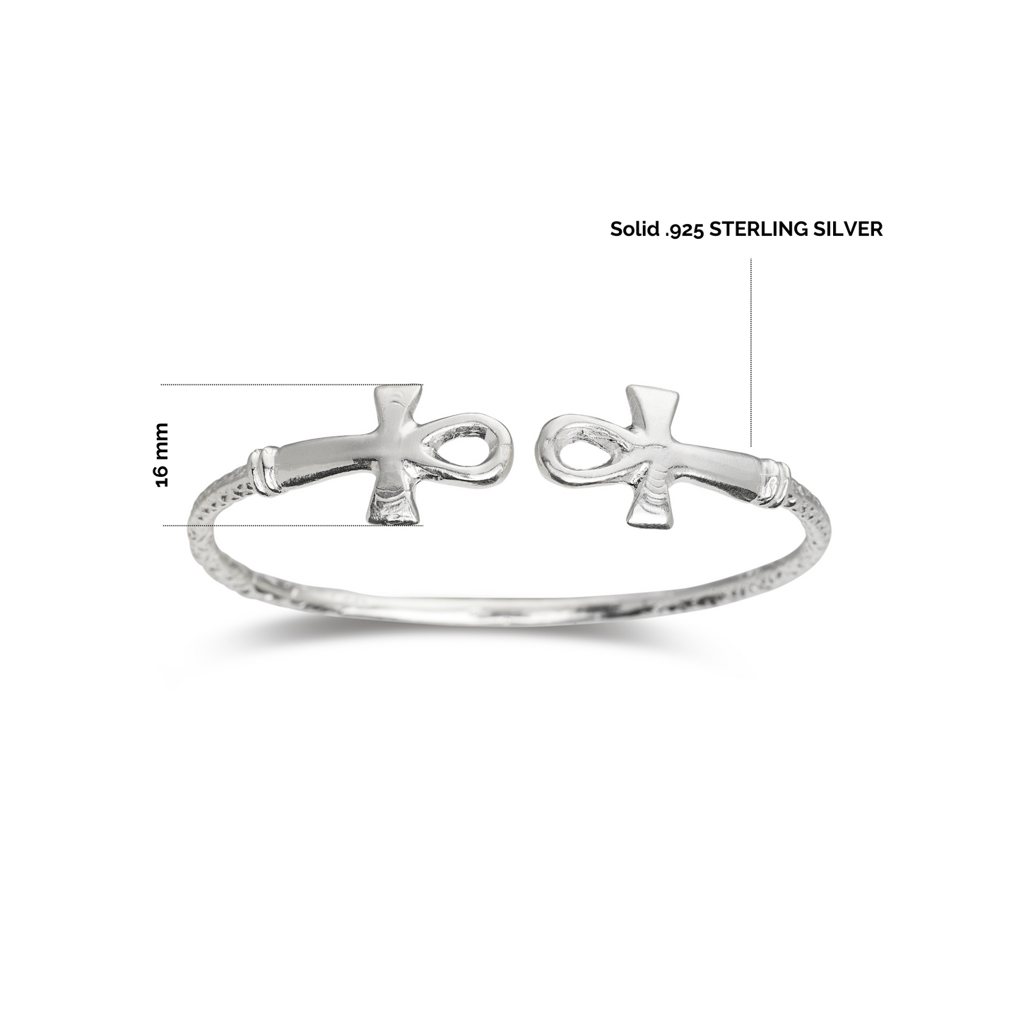 Better Jewelry Solid .925 West Indian Silver Bangles with Ankh Cross Ends, 1 pair
