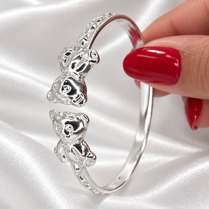 Teddy Bear .925 Sterling Silver Flat West Indian Bangle, 1 piece