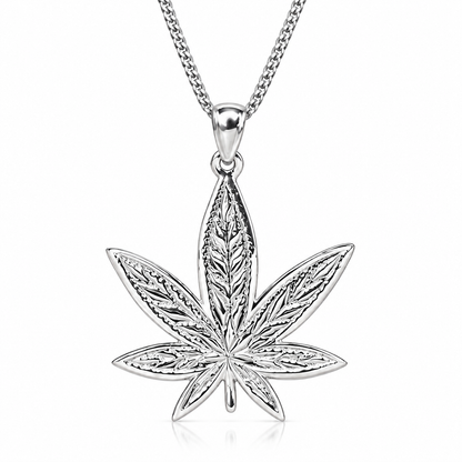 Cannabis Leaf Pendant Necklace – .925 Sterling Silver
