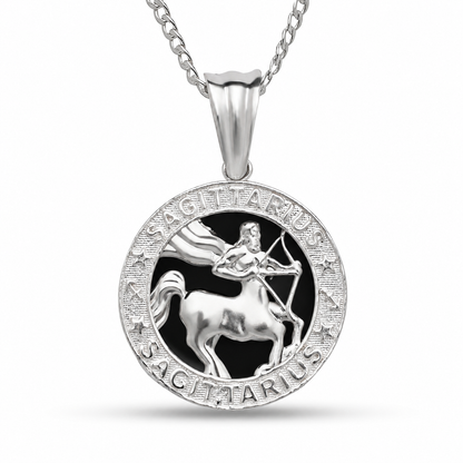 12 Zodiac Signs Pendant – 925 Sterling Silver Black Onyx-Style Astrology Necklace Charm