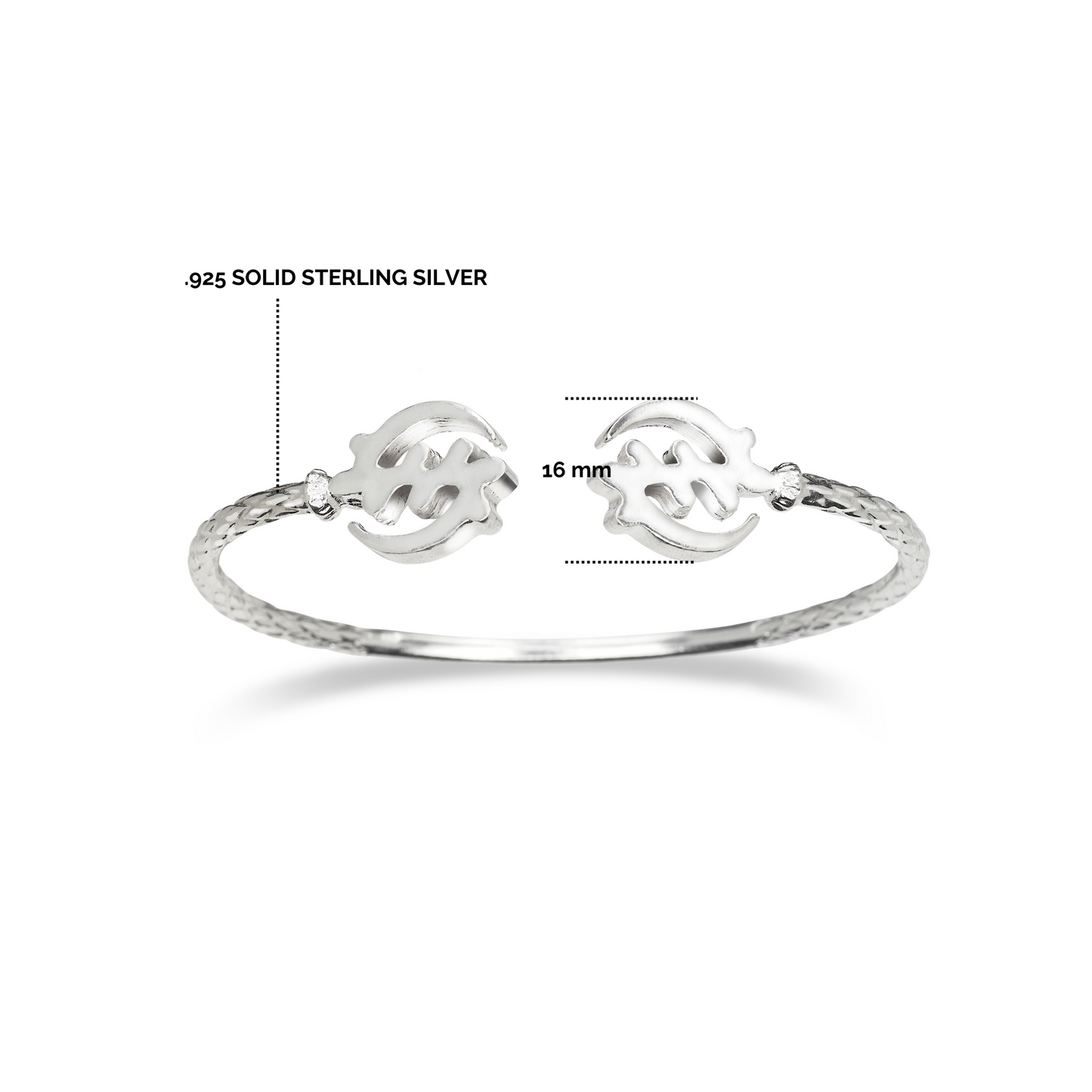 Gye Nyame .925 Sterling Silver Bangle, Adinkra Symbols, 1 piece