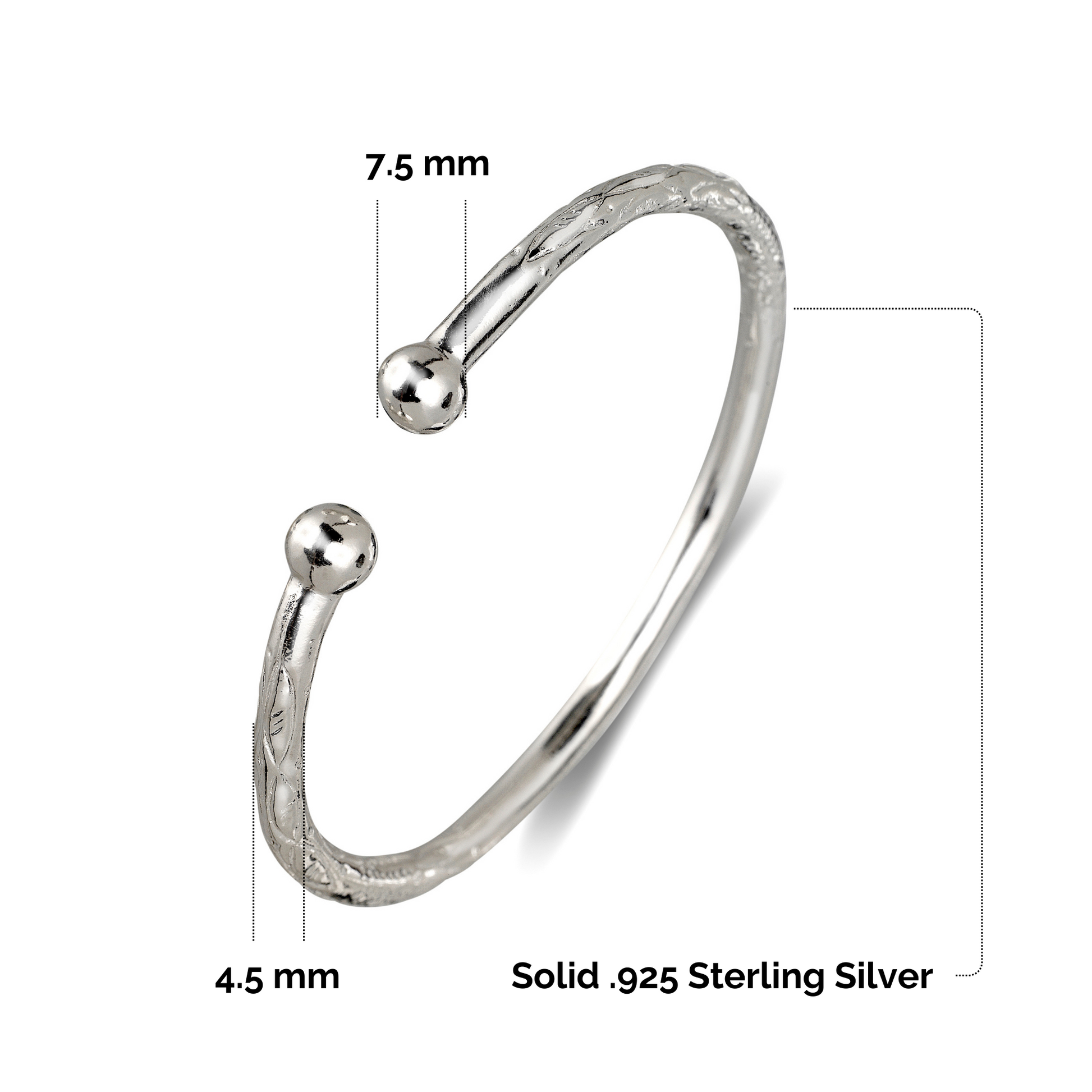 Better Jewelry Ball .925 Sterling Silver West Indian Bangle (36 g),1 p ...