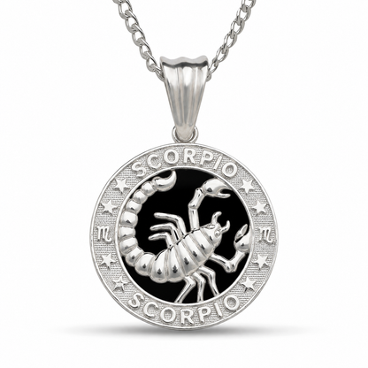 12 Zodiac Signs Pendant – 925 Sterling Silver Black Onyx-Style Astrology Necklace Charm