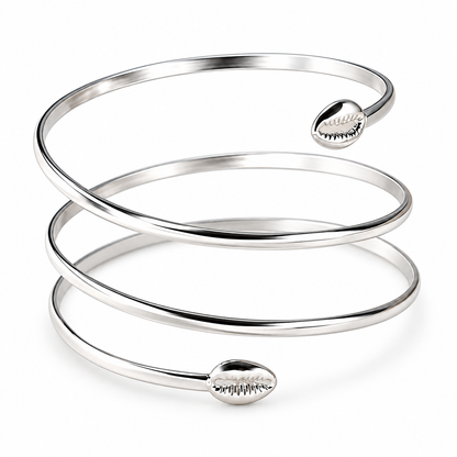 Sterling Silver Cowrie Shell Spiral Cuff Bracelet