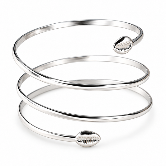 Sterling Silver Cowrie Shell Spiral Cuff Bracelet