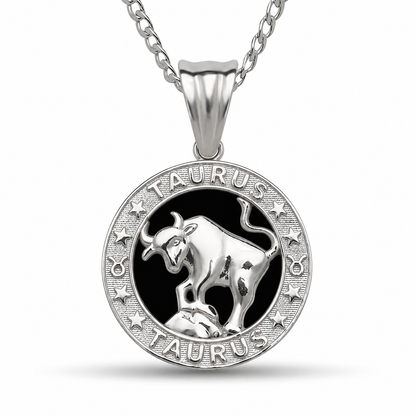 12 Zodiac Signs Pendant – 925 Sterling Silver Black Onyx-Style Astrology Necklace Charm