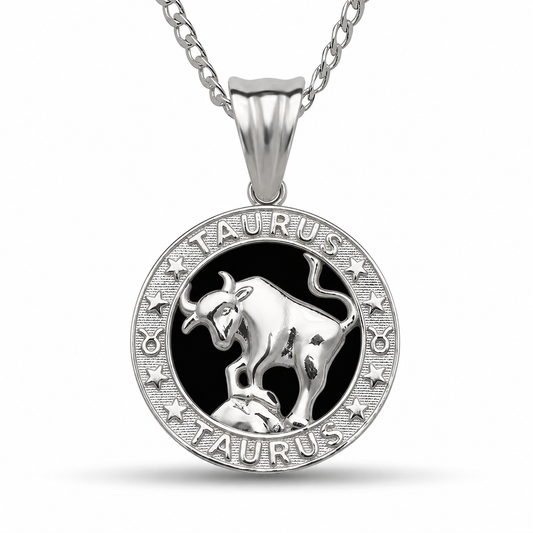 12 Zodiac Signs Pendant – 925 Sterling Silver Black Onyx-Style Astrology Necklace Charm