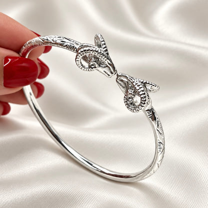 Better Jewelry Ram Solid .925 Sterling Silver West Indian Bangle
