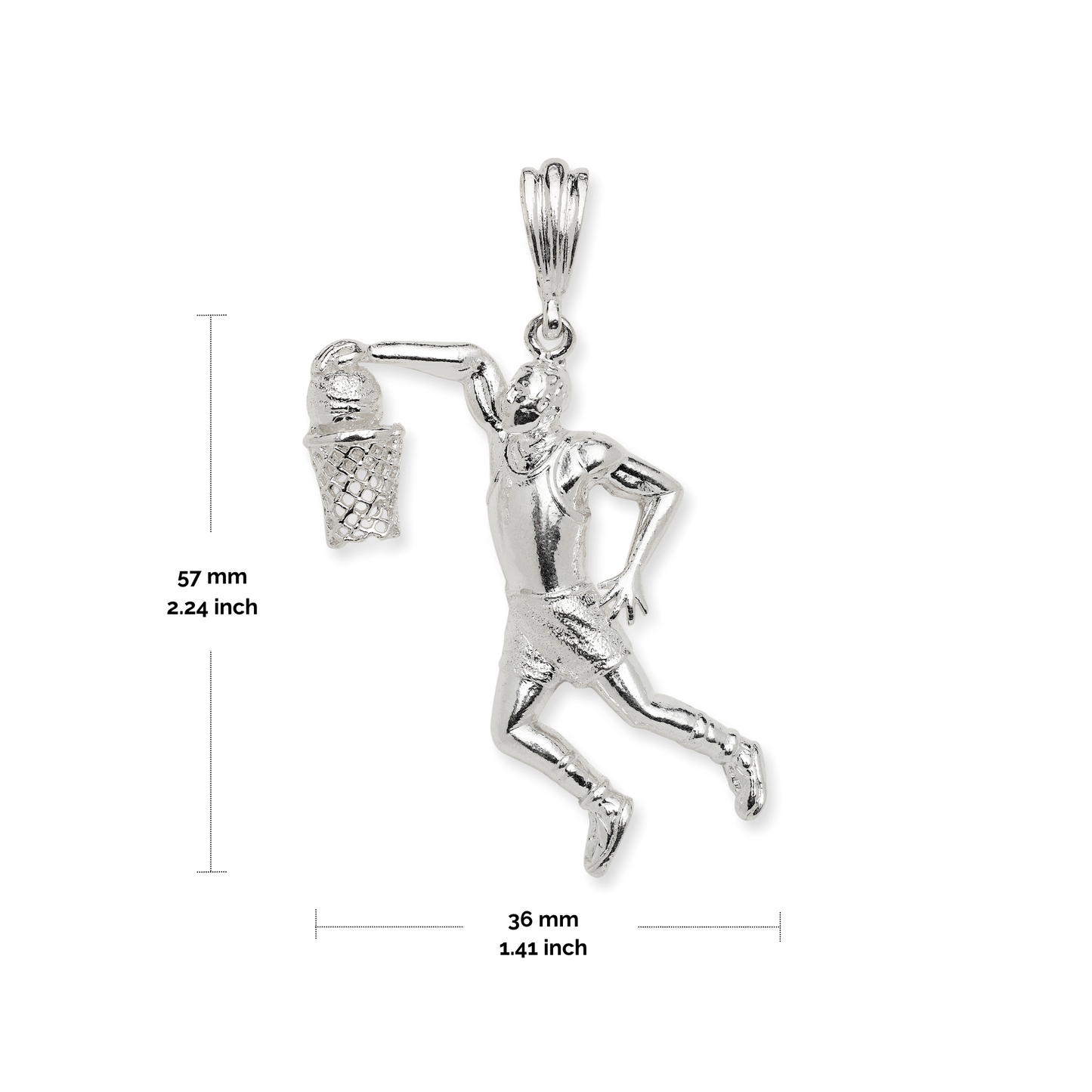 NEW! Better Jewelry .925 Sterling Silver Jump Slam Dunk Basketball Player Sports Vintage Charm Pendant