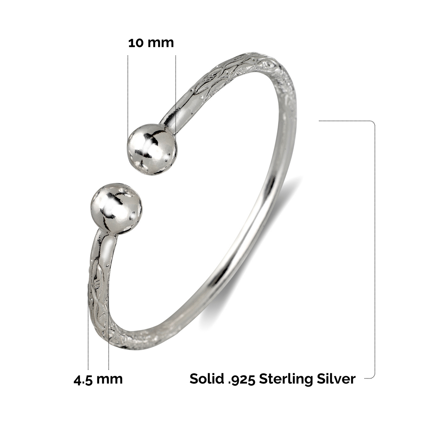 Better Jewelry Large Ball .925 Sterling Silver West Indian Bangle, 1 piece