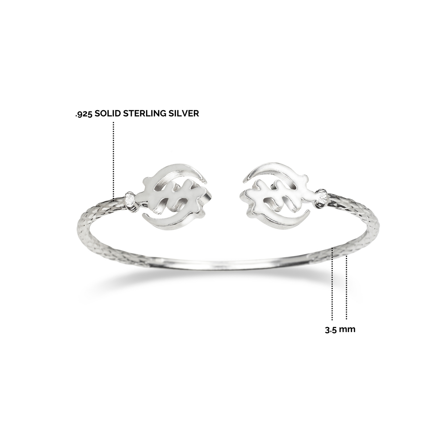 Gye Nyame .925 Sterling Silver Bangle, Adinkra Symbols, 1 piece