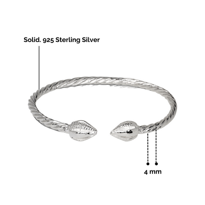 Better Jewelry Cocoa Pod Ends Coiled Rope West Indian Bangle .925 Sterling Silver, 1 piece