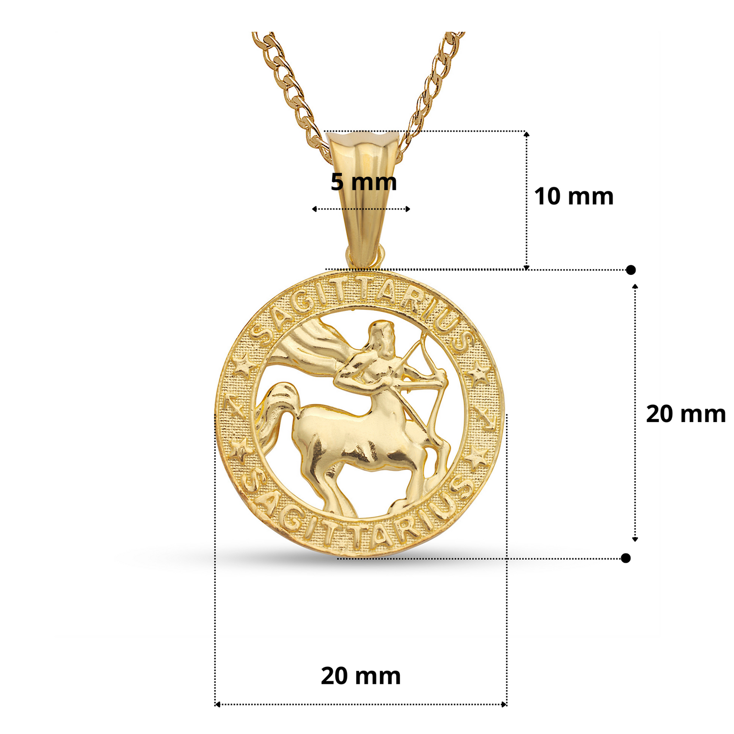 Better Jewelry 10k Yellow Gold Zodiac Sign Necklace w. Cuban Chain (Made in USA)