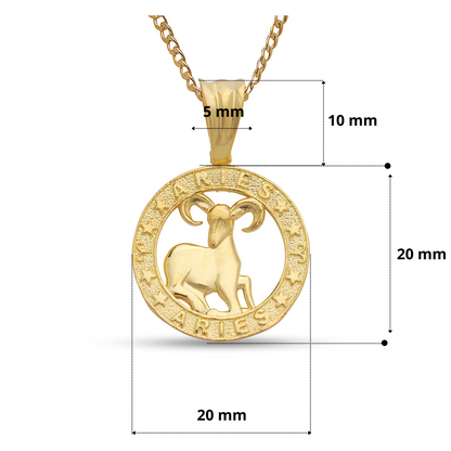 Better Jewelry 14k Yellow Gold Zodiac Sign Necklace w. Cuban Chain (Made in USA)