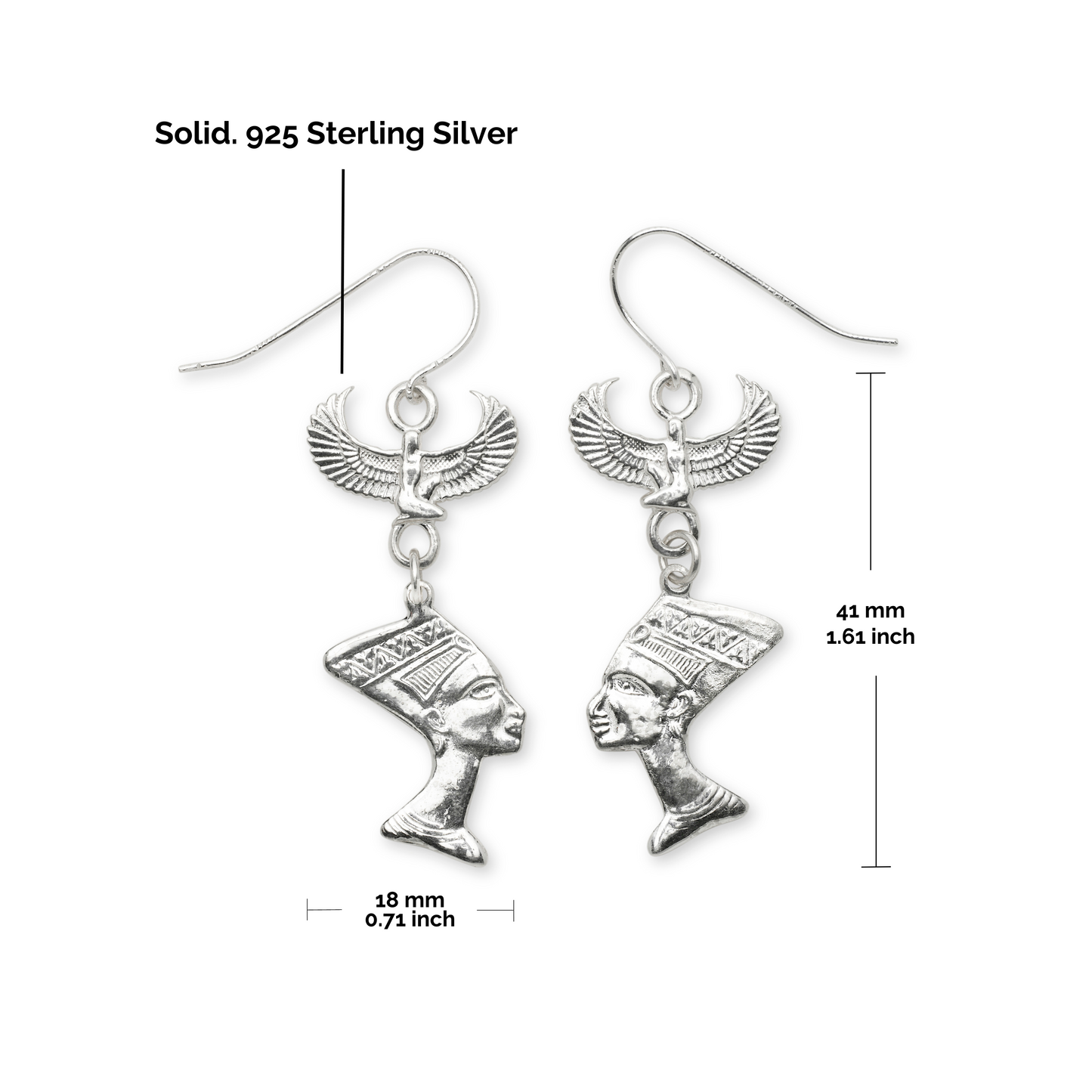 Better Jewelry Queen Nefertiti and Goddess Isis .925 Sterling Silver with Laver Back
