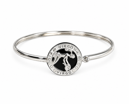 12 Zodiac Signs Bracelet Bangle – 925 Sterling Silver Black Onyx-Style Astrology