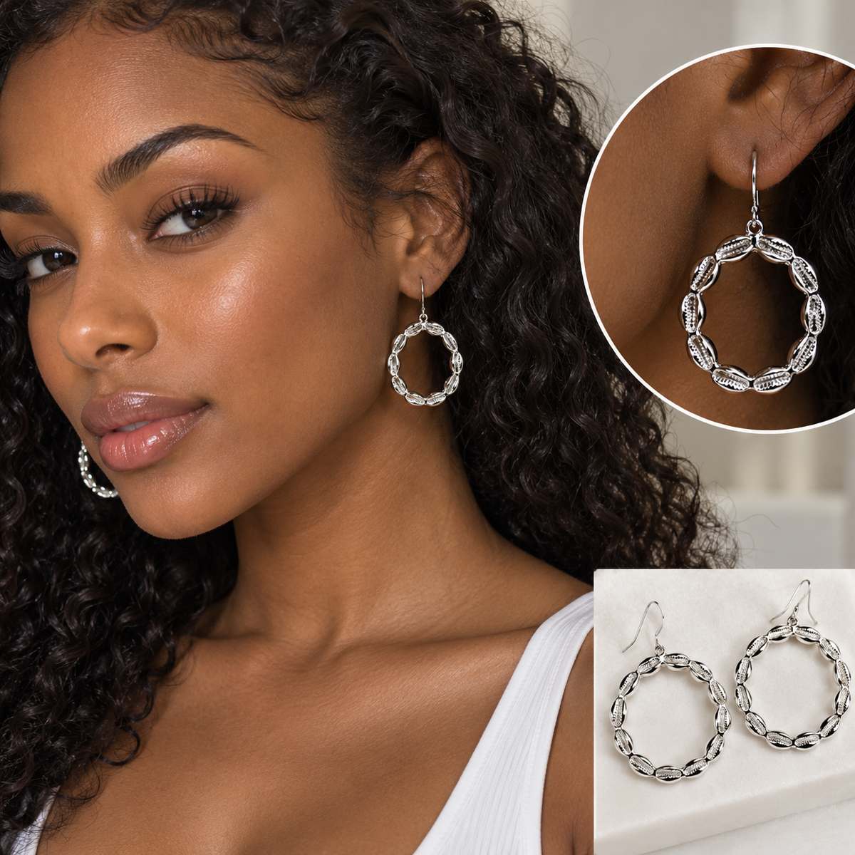 Cowrie Shell 925 Sterling Silver Hoops earrings