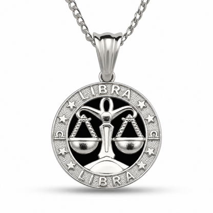 12 Zodiac Signs Pendant – 925 Sterling Silver Black Onyx-Style Astrology Necklace Charm