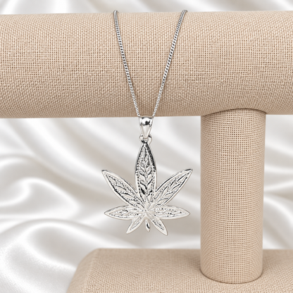 Cannabis Leaf Pendant Necklace – .925 Sterling Silver