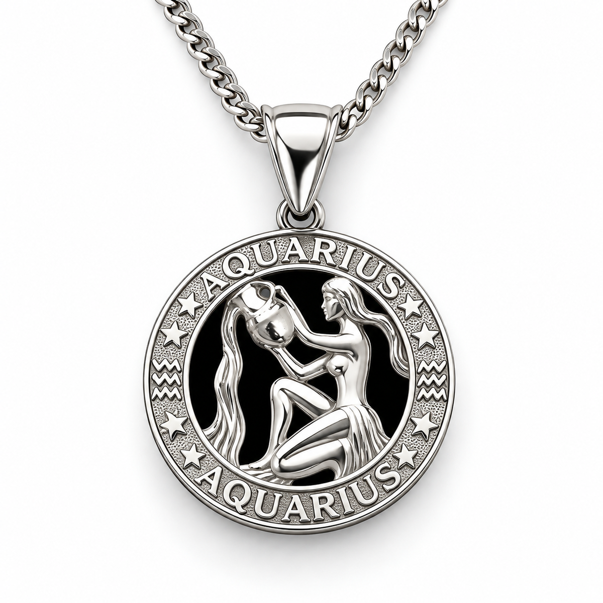 12 Zodiac Signs Pendant – 925 Sterling Silver Black Onyx-Style Astrology Necklace Charm