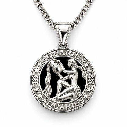 12 Zodiac Signs Pendant – 925 Sterling Silver Black Onyx-Style Astrology Necklace Charm