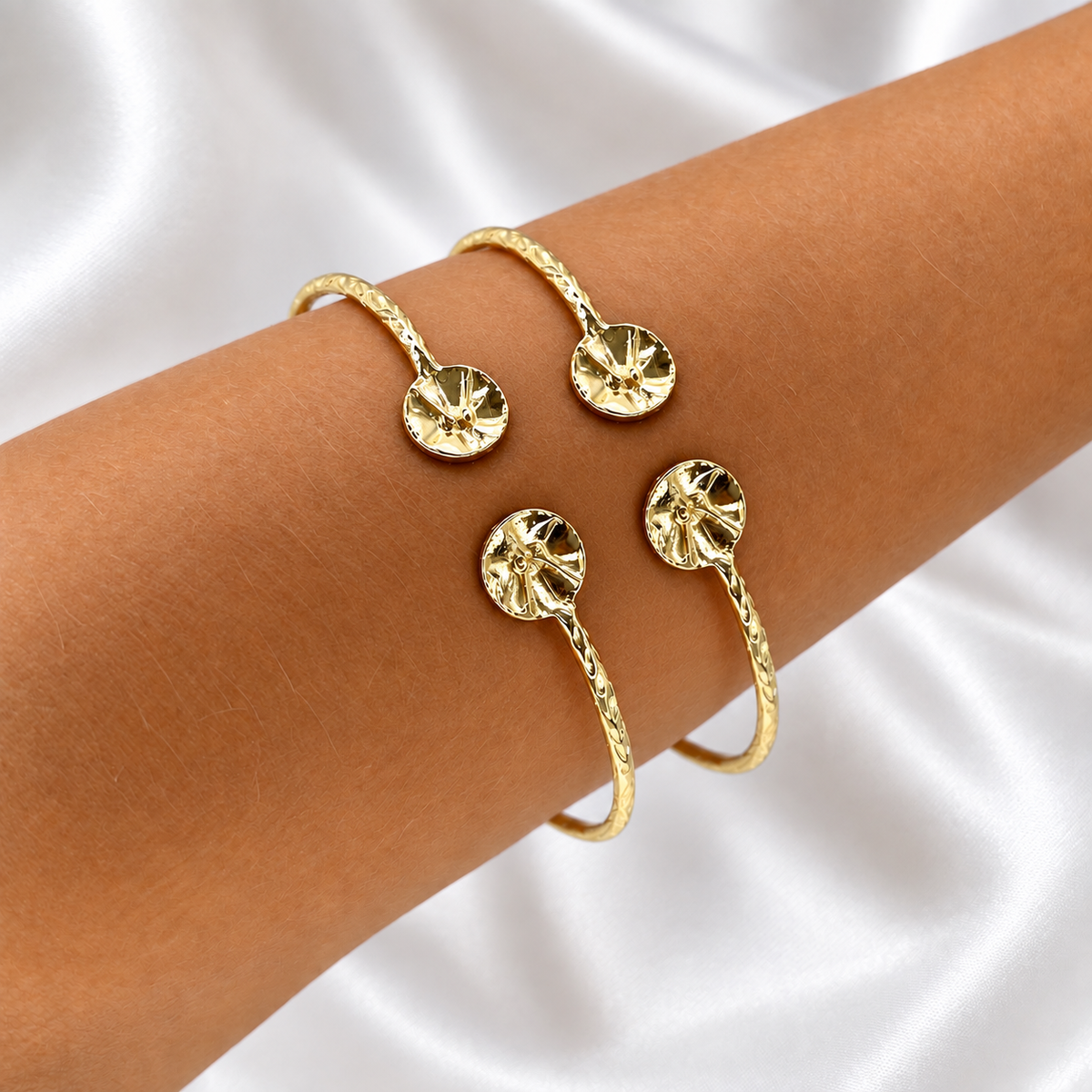 Better Jewelry Solid .925 Sterling Silver Drum Ends West Indian Bangles Plated with 14K Gold (PAIR)