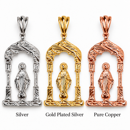 Virgin Mary Arch Pendant – Copper, Solid .925 Sterling Silver or 14K Gold-Plated Sterling Silver