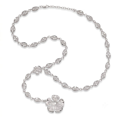 Cowrie Shell & Hibiscus .925 Sterling Silver Necklace Y-Shaped