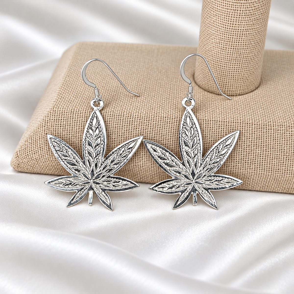 Cannabis Leaf Dangle Earrings – .925 Sterling Silver Marijuana Leaf Jewelry