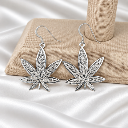 Cannabis Leaf Dangle Earrings – .925 Sterling Silver Marijuana Leaf Jewelry