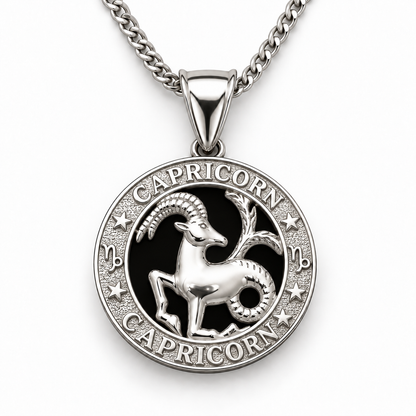 12 Zodiac Signs Pendant – 925 Sterling Silver Black Onyx-Style Astrology Necklace Charm
