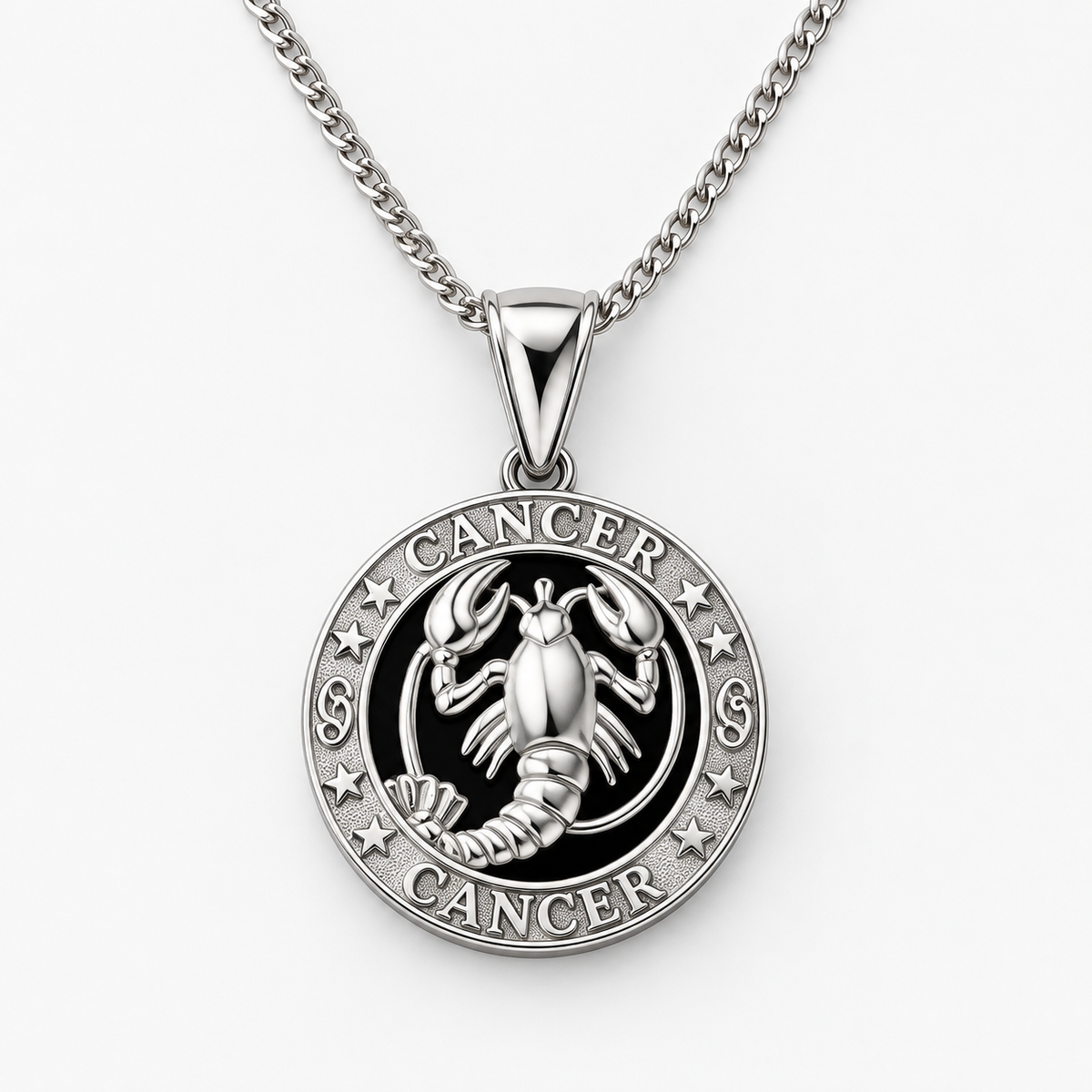 12 Zodiac Signs Pendant – 925 Sterling Silver Black Onyx-Style Astrology Necklace Charm