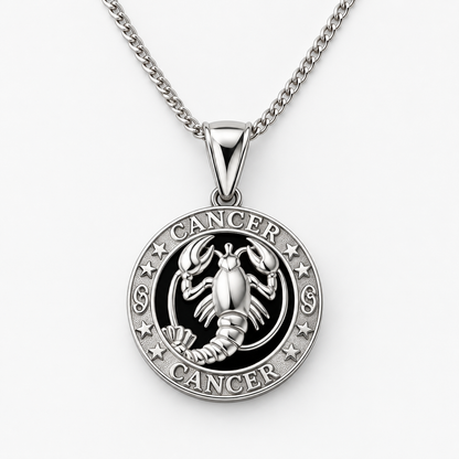 12 Zodiac Signs Pendant – 925 Sterling Silver Black Onyx-Style Astrology Necklace Charm