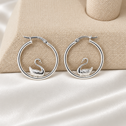 Swan .925 Sterling Silver Hoop Earrings